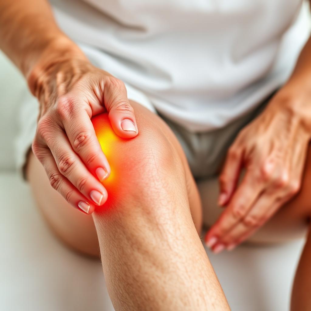 Application de la crème Arthryon sur un genou douloureux